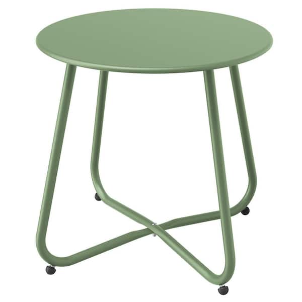 Unbranded Sage Green Outdoor Patio Side Table, Weather-Resistant Metal Round Adjustable Feet, for Balcony, Porch, Living Room