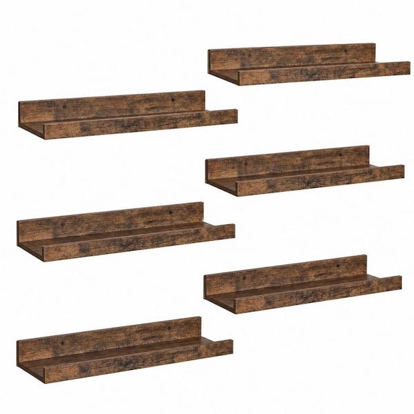 15.7 in. W x 1.7 in. H x 5.1 in. D Wood Rectangular Shelf in Smooth Country Rustic, Wall Mounted Wood Shelf (6 Shelves)