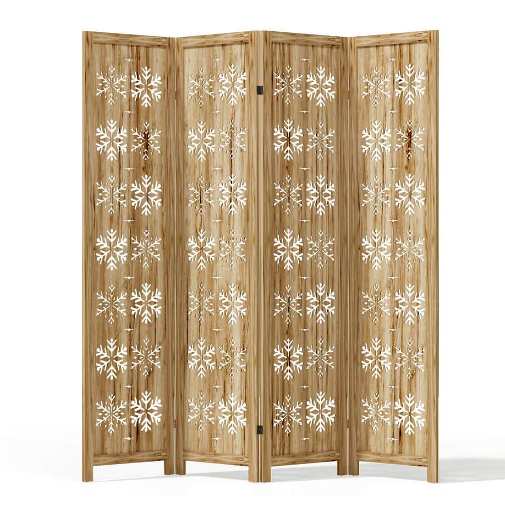 67 in. Natural Wood 4 Panel Room Divider Panels, Folding & Rotation Privacy Screen for Office, Living Room and Bedroom