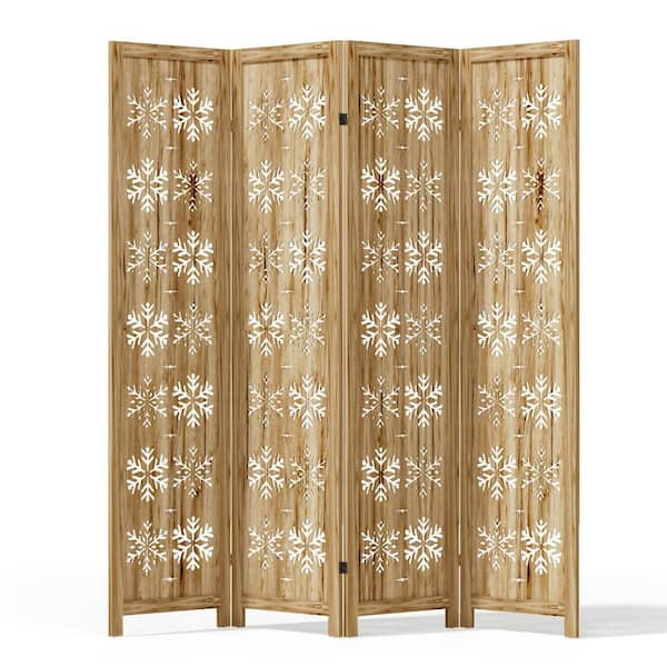 Lirago 67 in. Natural Wood 4 Panel Room Divider Panels, Folding ...