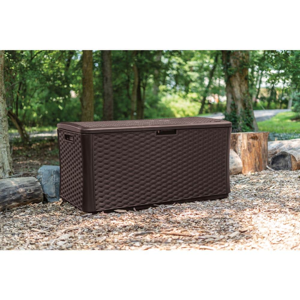 Suncast Extra Large Brown Wicker 134-Gallon Lockable Deck Box