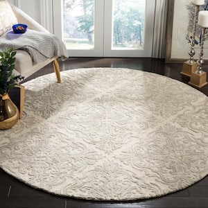 Blossom Ivory/Gray 8 ft. x 8 ft. Diamond Damask Floral Round Area Rug