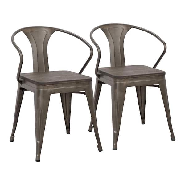 Lumisource Waco Antique Metal and Espresso Wood Seat Dining Chair (Set of 2)