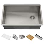 Kore Workstation 32-inch Undermount 16 Gauge Single Bowl Stainless Steel Kitchen Sink with Accessories (Pack of 5)