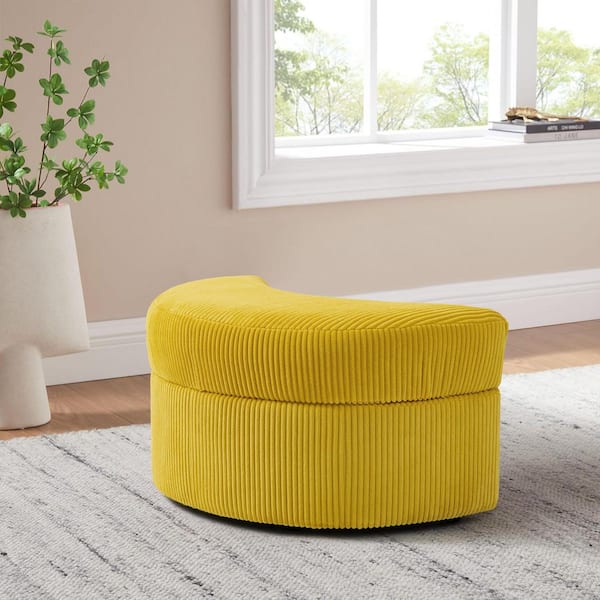 Uixe Modern Mustard Yellow Corduroy Fabric Half Crescent Moon Storage Ottoman (Set of 1)