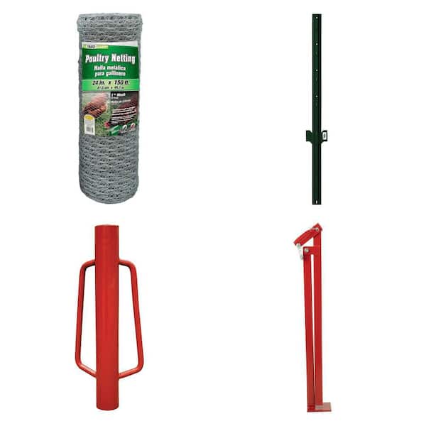 2 ft. x 150 ft. Chicken Wire, 1-1/4 in. x 3/4 in. Fence Post, Post Driver and Fence Puller Combo