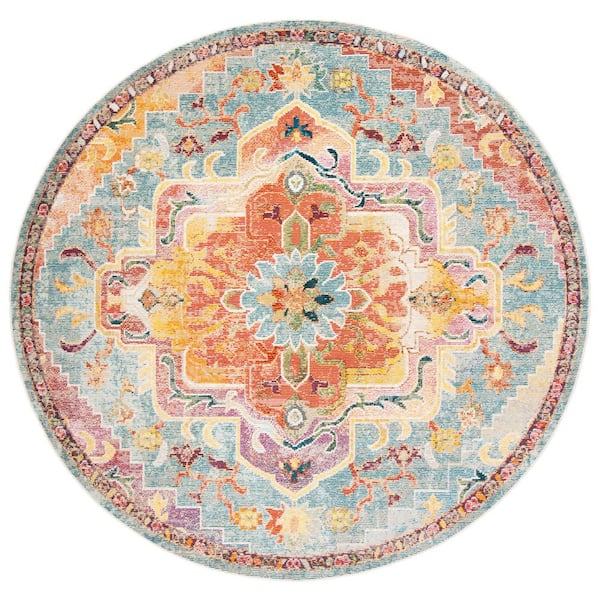 SAFAVIEH Crystal Orange/Teal 7 ft. x 7 ft. Round Border Area Rug