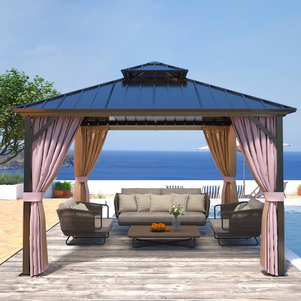 EAGLE PEAK 12 ft. x 12 ft. Outdoor Aluminum Frame Hardtop Gazebo with Galvanized and Powder Coated Steel Double Roof