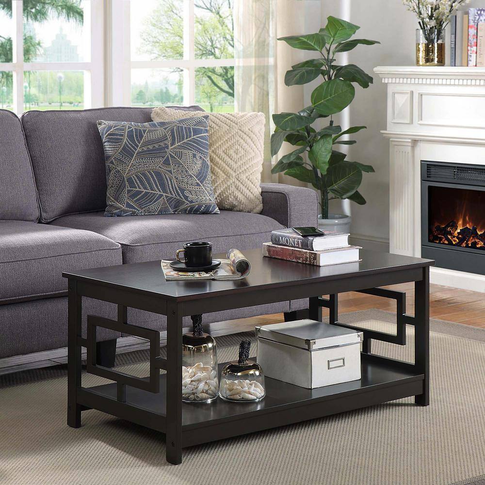 Espresso Square Wooden Coffee Table with Open Shelf