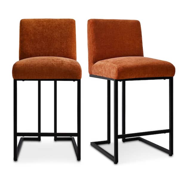 LAOTIES 25 in. High Back Metal Frame Counter Height Fabric Bar Stool (Set of 2)