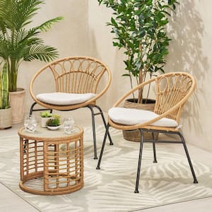 Specter Black 3-Piece Faux Rattan Patio Conversation Seating Set with Beige Cushions