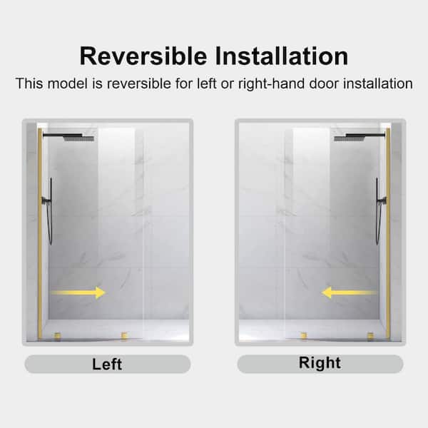 UKH07B 39-1/2 in. W x 80 in. H U-Channel Frameless Fixed Shower Door Panel in Satin Brass, 3/8 in. Clear Glass