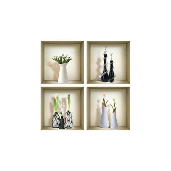 MI ALMA Multi-Color 3D Design Niche Wall Decal-Set of 4 Easy To Apply, Stunning Decorative Stickers For Home and Office