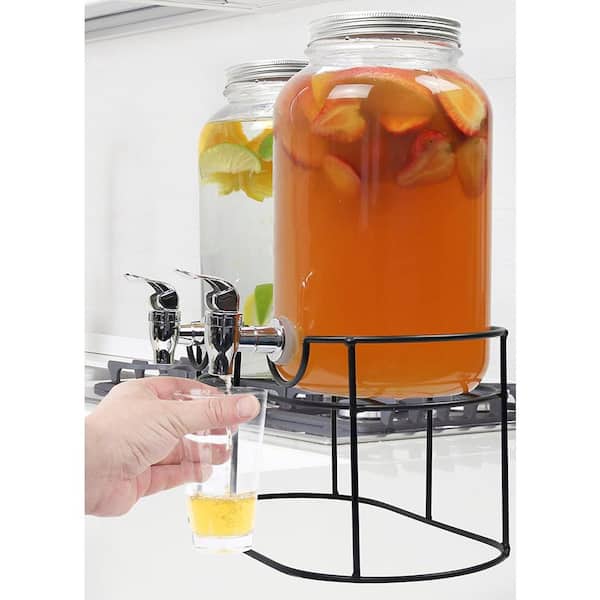Aoibox 3.78L 1 Gal. 2-Jar Glass Food Grade Beverage Dispenser with Black  Metal Stand, Leak Free Spigot SNSA05IN046 - The Home Depot