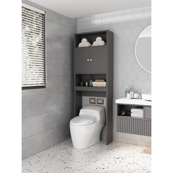 Unbranded 24.8 in. W x 7.87 in. D x 76.77 in. H Gray Linen Cabinet with 2-Doors and Adjustable Shelves