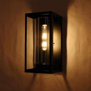 1-Light 16 in. Outdoor Imperial Black Wall Lantern Sconce
