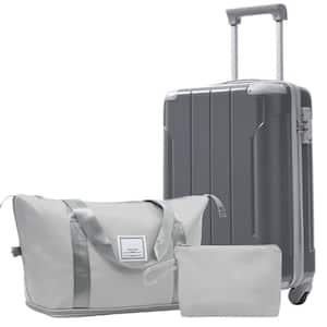 3 Bags 3-Piece Cool Gray ABS Hardshell Spinner 20 in. Luggage Set with an Expandable Travel Duffel Bag, a Toiletry Bag