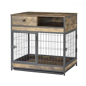 Any 31.5 in. W Furniture Dog Cage Crate with Double Doors on Casters in Antique Brown
