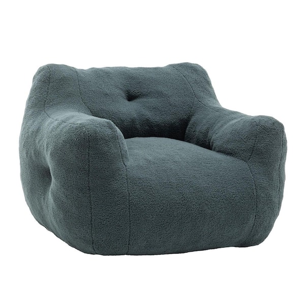 Light Green Teddy Fabric Bean Bag, Floor Sofa Chair with Armrests, Memory Foam Filled Lounge Chair