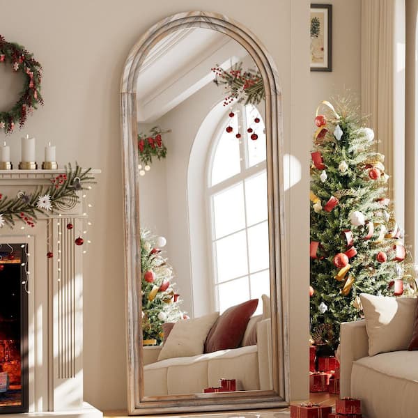XRAMFY 64 in. H x 21 in. W Arched Classic White Wood Framed Full Length Mirror Floor Mirror