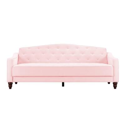Vintage Pink Velvet Tufted Sofa Sleeper