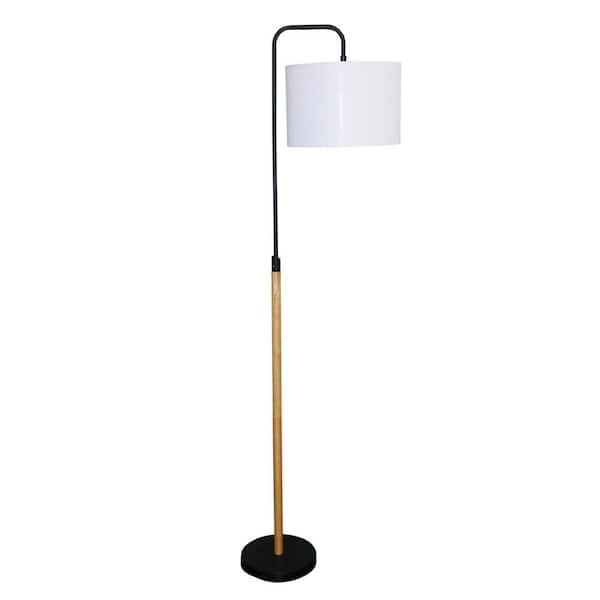 59.06 in. Black 1-Light Metal Arc Floor Lamp for Living Room with Beige Drum Linen Shade, E26 Bulb Not Included