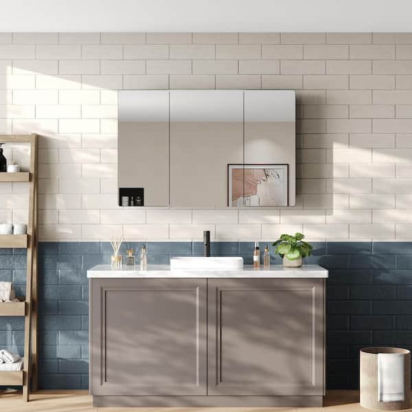 48 in. W x 32 in. H Rectangular Aluminum Frameless Surface Mount Bathroom 3-Doors Medicine Cabinet with Mirror