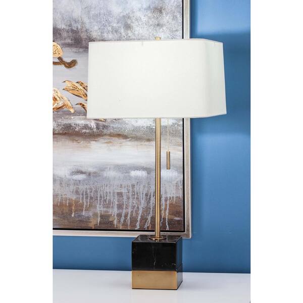Litton Lane 28 in. Modern White Marble Table Lamp with Gold Accents