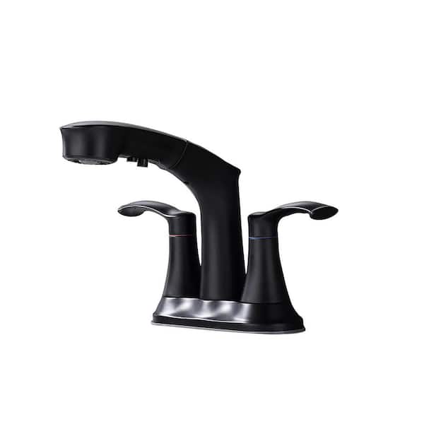 Staykiwi 4 in. Centerset Double Handle Mid Arc Bathroom Faucet with Supply line Included in Matte Black