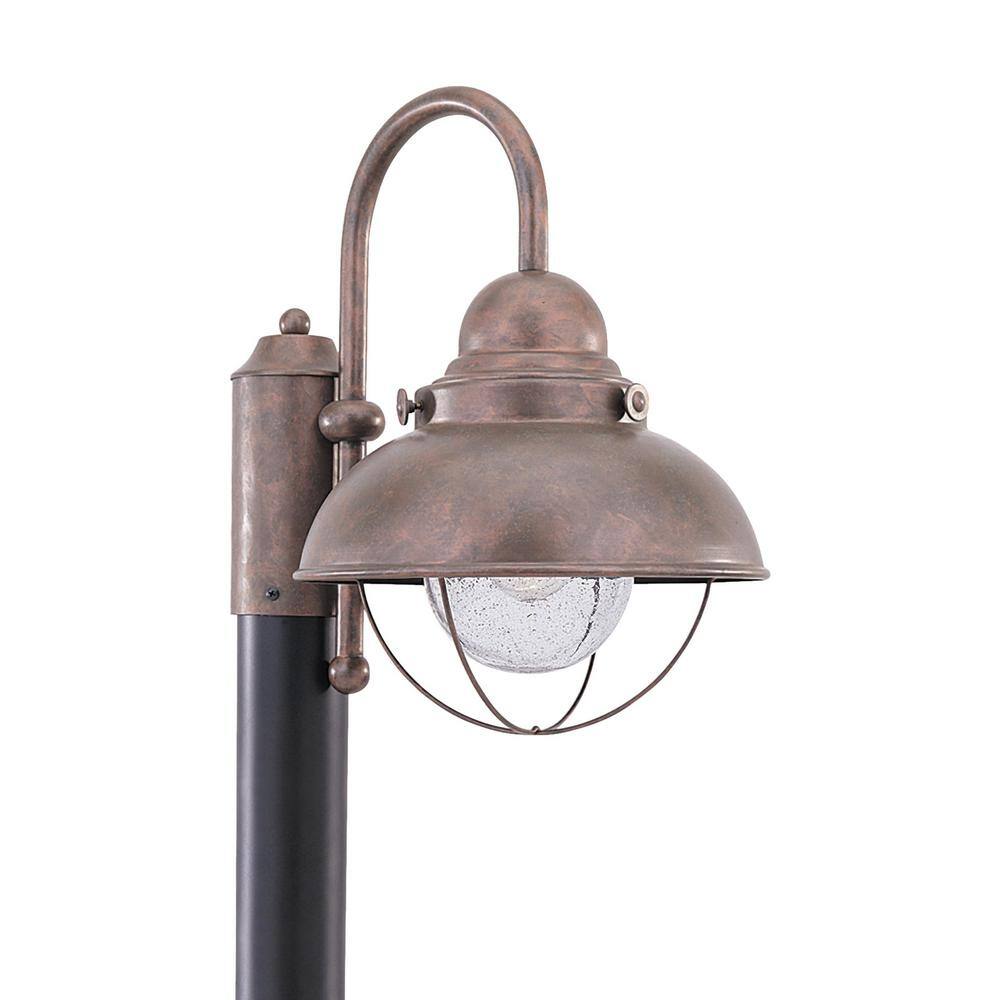 Sebring 1-Light Weathered Copper Outdoor Post Lantern with Clear Seeded Glass Diffuser price history on PriceWatchPro