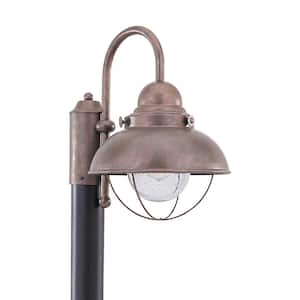 Sebring 1-Light Weathered Copper Outdoor Post Lantern with Clear Seeded Glass Diffuser