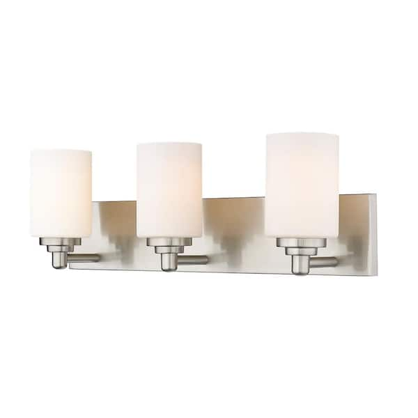 Soledad 23 In 3 Light Brushed Nickel Vanity Light With Glass Shade 485 3v Bn The Home Depot 8332