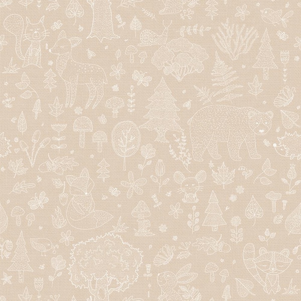 Unbranded Beige Little Explorers 2 Forest Animals Matte Finish Non-Pasted Non-Woven Wallpaper Sample