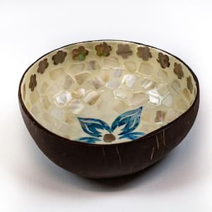 Asiatic Lily Light Blue/Cream Coconut Bowl, 3.5" x 3.5"