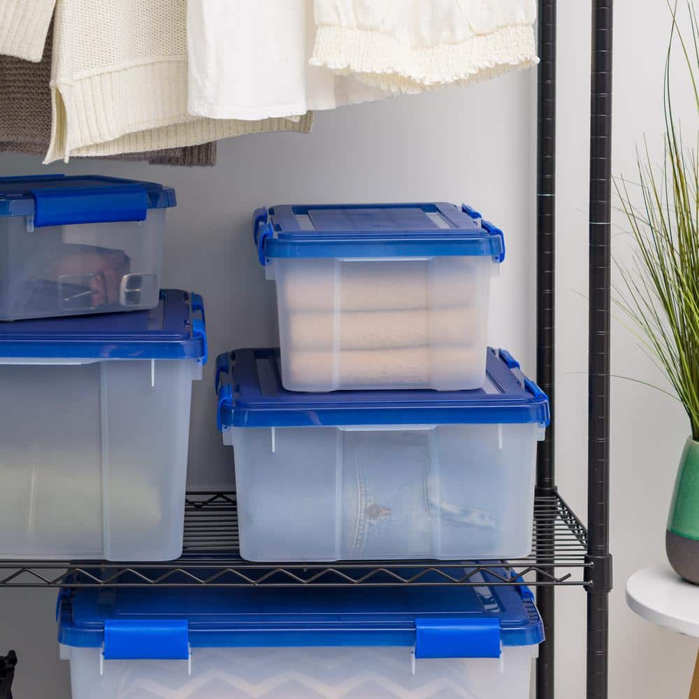 19 Quart Clear Plastic Stackable Storage Bins with Blue Lids