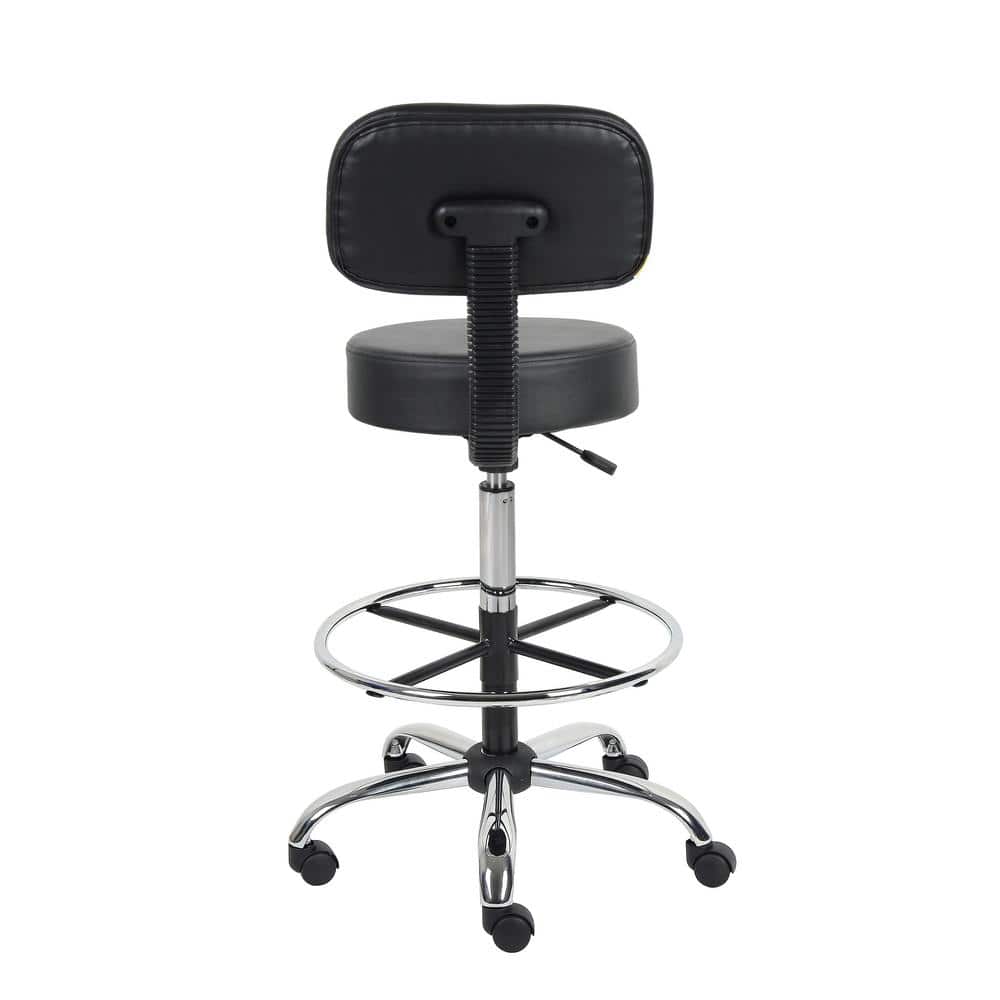 Adjustable Black Leather Medical Drafting Stool