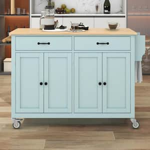 Mint Green Solid Wood Top 54.3 in. Kitchen Island with 4 Door Cabinet and 2 Drawers