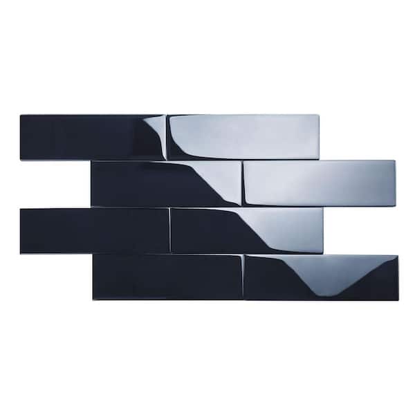 Midnight Blue 4 in. x 12 in. x 8mm Glass Subway Tile (5 sq. ft./Case)