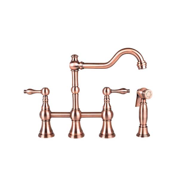 Brienza 2-Handle Bridge Kitchen Faucet with Side Sprayer in Antique Copper