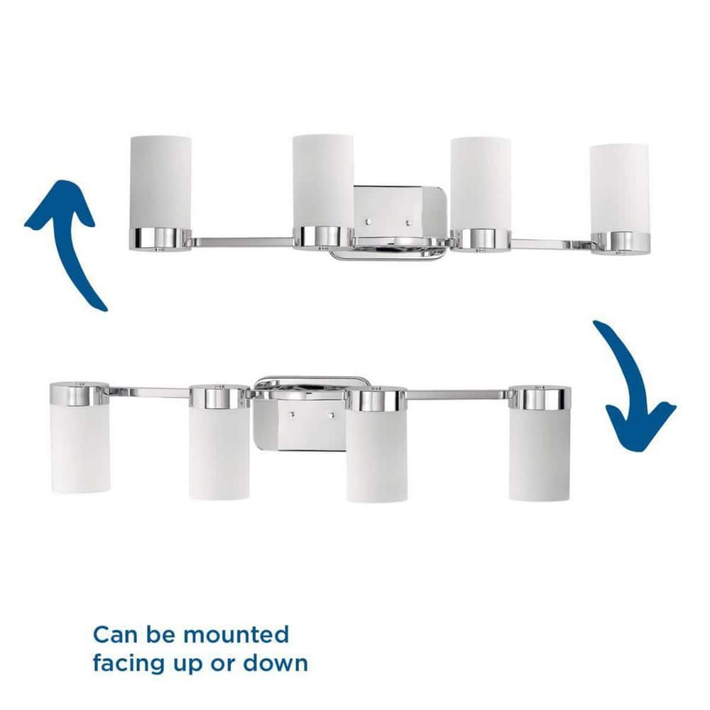 Elevate Mid-Century Modern Chrome 4-Light Bath Vanity with Etched White Glass
