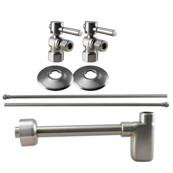 Westbrass 1/2 in. IPS Lever Handle Angle Stop Complete Pedestal Sink Installation Kit in Satin Nickel