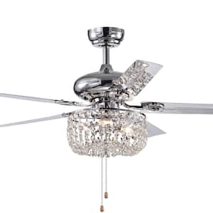 Silver 49.2 in. Indoor Chrome Finish Pull Chain Ceiling Fan with Light Kit