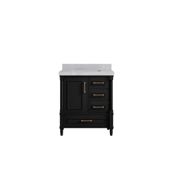 Willow Collections Hudson 30 in. W x 22 in. D x 36 in. H Single Sink Bath Vanity Center in Black with 2" Pearl Gray Top