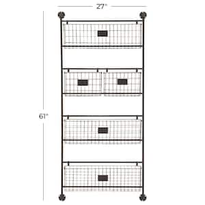 Black Wall Mounted Magazine Rack Holder with Suspended Baskets and Label Slots