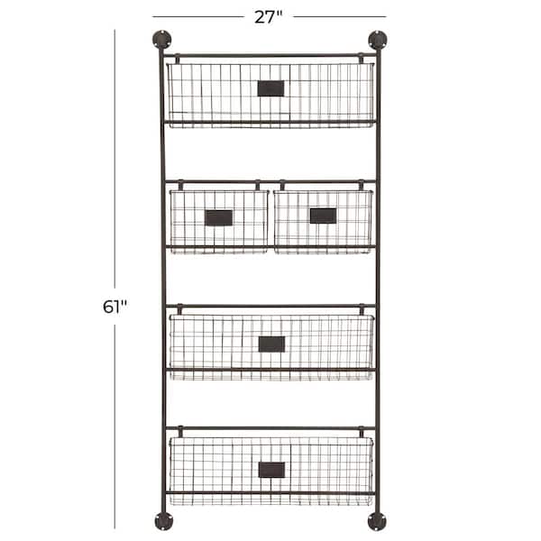 Black Wall Mounted Magazine Rack Holder with Suspended Baskets and Label Slots