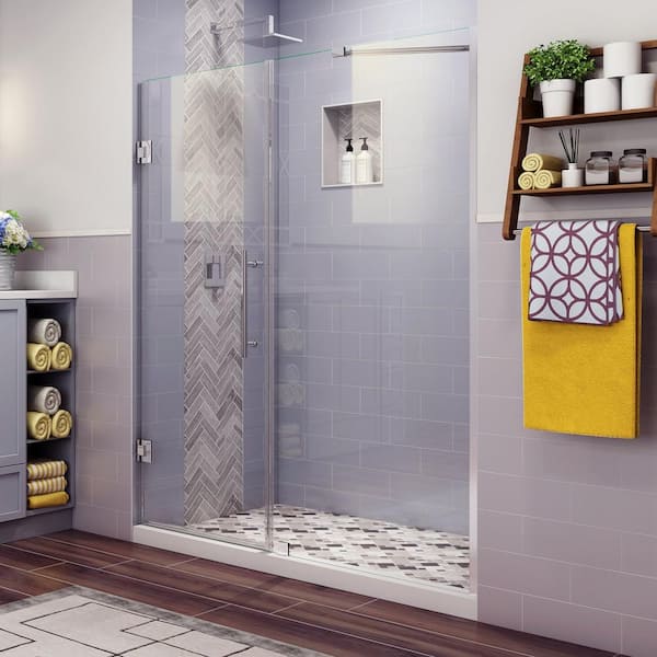 Aston Belmore 69.25 in. to 70.25 in. x 72 in. Frameless Hinged Shower Door in Chrome