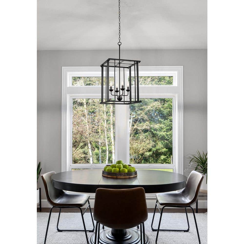 Samson 31.5" Modern Farmhouse Black Lantern Cage Pendant Light