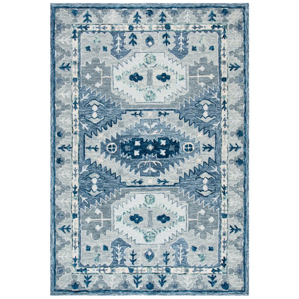 Hand-Tufted Blue and Gray Wool Silk 4' x 6' Area Rug