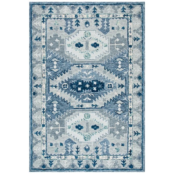 SAFAVIEH Capri Blue/Gray 6 ft. x 9 ft. Tribal Border Medallion Area Rug