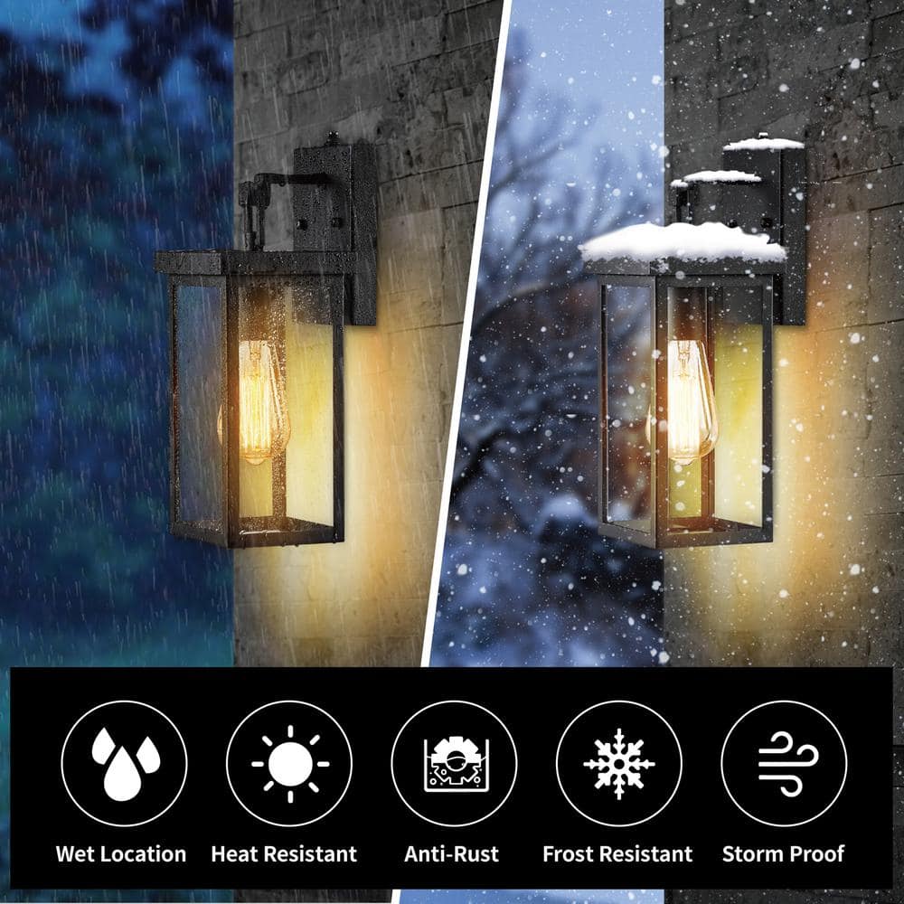 Black Metal and Glass Outdoor Wall Lantern Sconce with Photocell